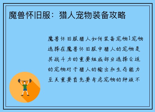 魔兽怀旧服：猎人宠物装备攻略